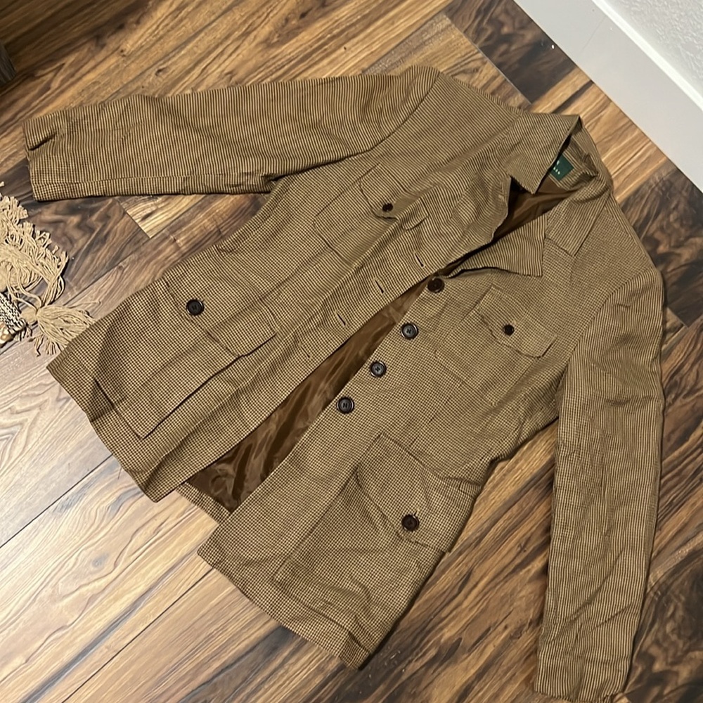 Ralph Lauren 2 piece set plaid high rise trousers and blazer jacket, size 8